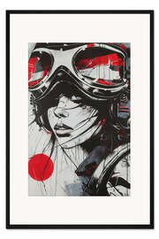 Gerahmter Kunstdruck Pilotin in schwarzer Tinte