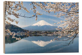 Holzbild Berg Fuji und See Kawaguchi im Frühling I