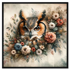 Gerahmter Kunstdruck Florale Laune: Der ruhige Blick der Eule