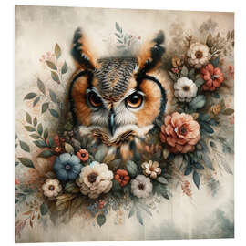 Foam board print Floral Whimsy: Owl's Quiet Gaze