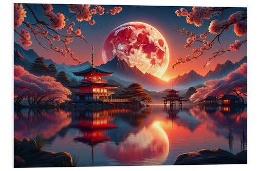 Foam board print Crimson Moon over Tranquil Waters