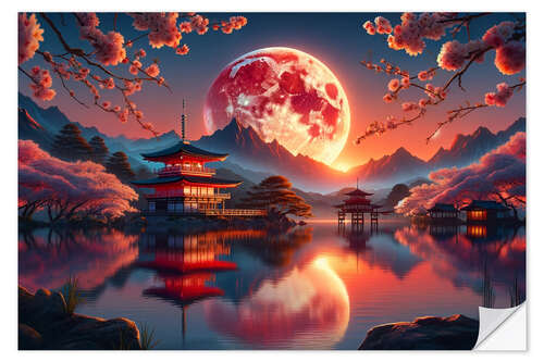 Sticker mural Crimson Moon over Tranquil Waters