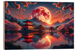 Quadro de madeira Crimson Moon over Tranquil Waters