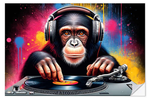 Selvklebende plakat Chimp DJ: Beats of the Wild