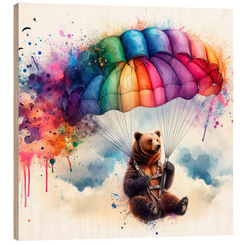 Wood print Parachute Bear
