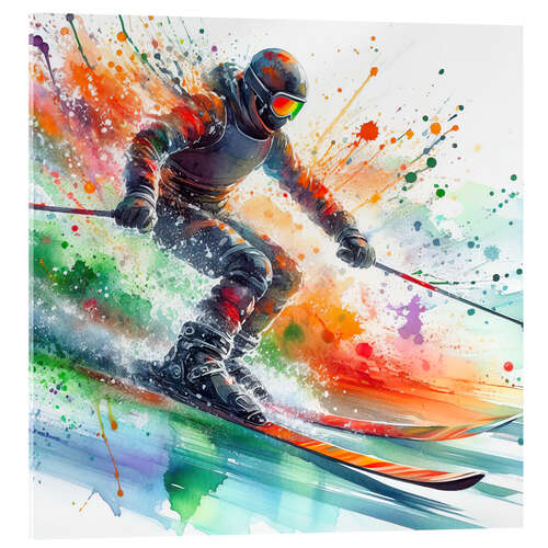 Acrylic print Watercolor Skier Descending at Full Speed