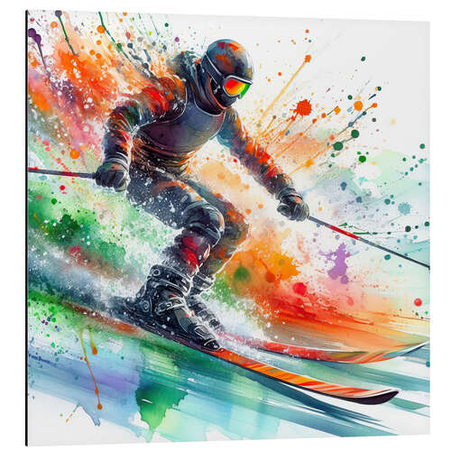 Obraz na aluminium Watercolor Skier Descending at Full Speed