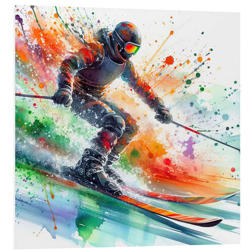 Foam board print Watercolor Skier Descending at Full Speed