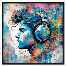 Gerahmter Kunstdruck Junger Mann mit Kopfhörern