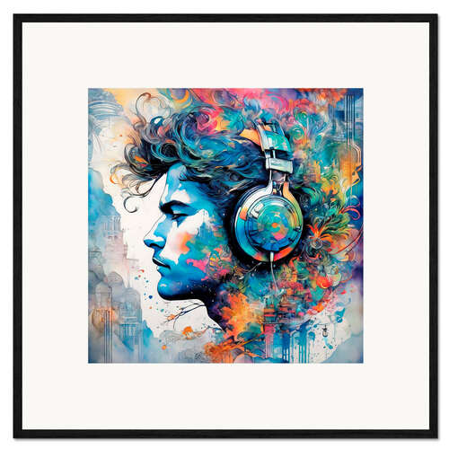 Impresión de arte enmarcada Young Man with Headphones