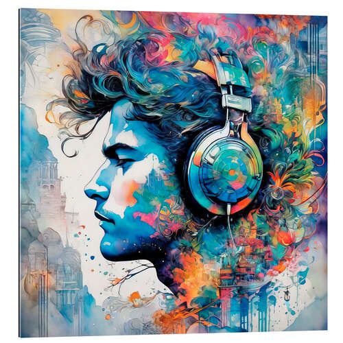 Quadro em plexi-alumínio Young Man with Headphones