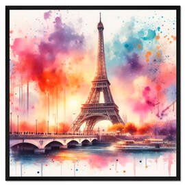 Gerahmter Kunstdruck Der Eiffelturm in Aquarell
