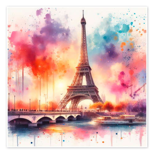 Poster The Eifel Tower in Watercolor