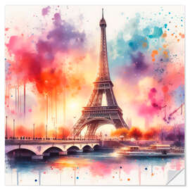 Selvklebende plakat The Eifel Tower in Watercolor