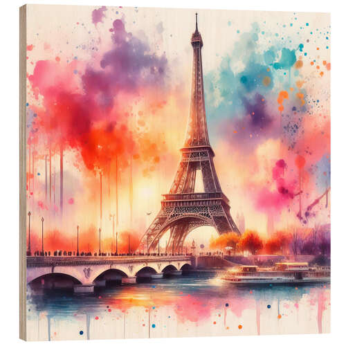 Puutaulu The Eifel Tower in Watercolor