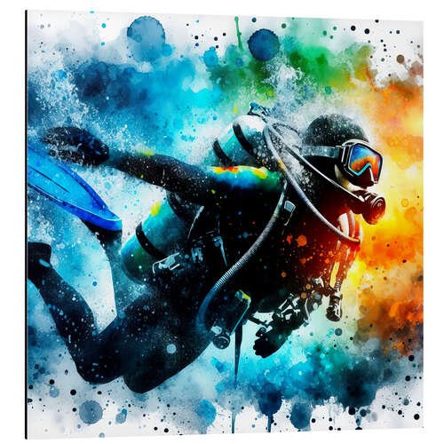 Aluminium print Diver with Diving Suit in Watercolor