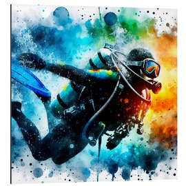 Aluminium print Diver with Diving Suit in Watercolor