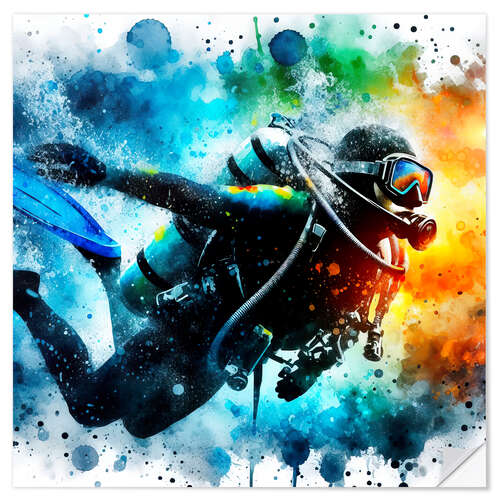 Wall sticker Diver with Diving Suit in Watercolor