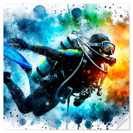 Wall sticker Diver with Diving Suit in Watercolor