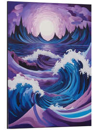 Quadro em alumínio Purple Waves in Moonlight