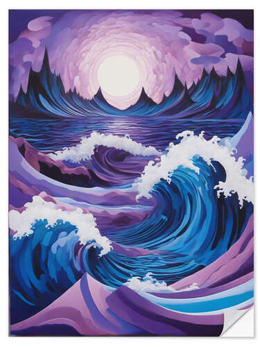 Selvklebende plakat Purple Waves in Moonlight