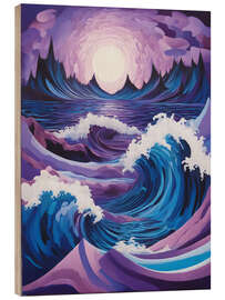 Wood print Purple Waves in Moonlight