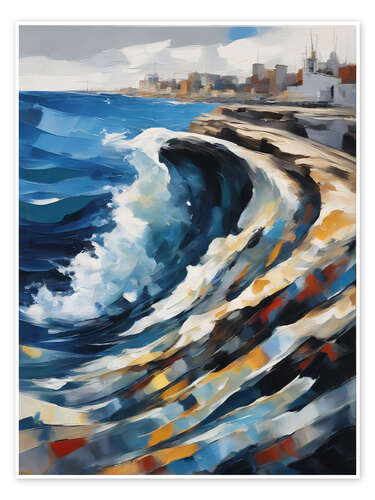 Poster Textured Wave in a Harbor