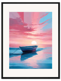Gerahmter Kunstdruck Boot im Ozean Sonnenuntergang