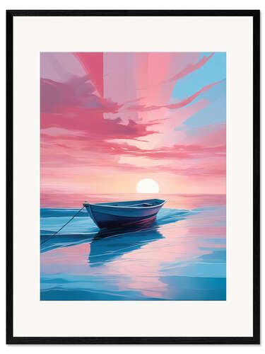 Impresión de arte enmarcada Boat in Ocean Sunset