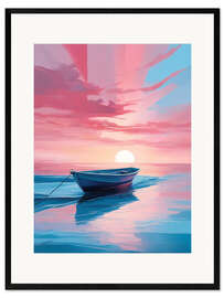 Inramat konsttryck Boat in Ocean Sunset