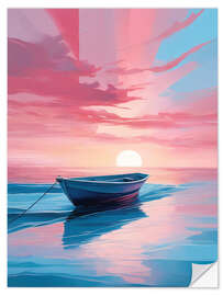 Selvklebende plakat Boat in Ocean Sunset