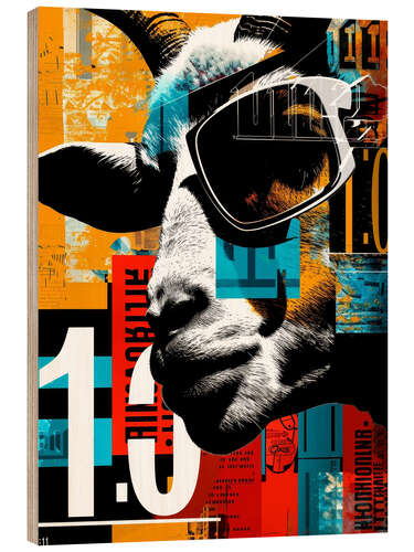 Wood print Retro poster with goat