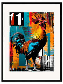 Gerahmter Kunstdruck Retro-Poster mit Hahn