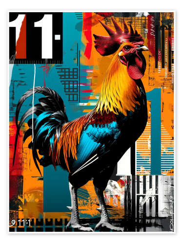 Poster Retro poster with rooster