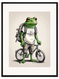 Gerahmter Kunstdruck Frosch auf Fahrradtour