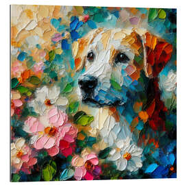 Quadro em plexi-alumínio Dog in flower bushes