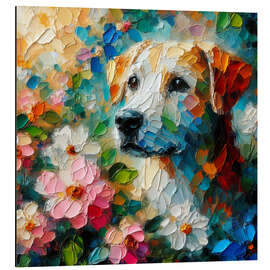 Magnettafel Hund in Blumensträuchern