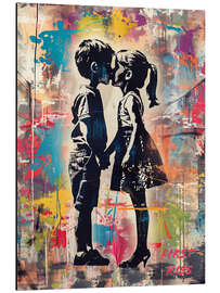 Obraz na aluminium First Kiss, Street Art Graffiti