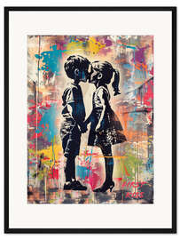 Gerahmter Kunstdruck Erster Kuss, Street Art Graffiti