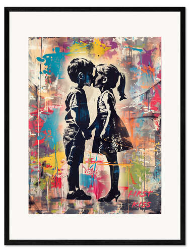Framed art print First Kiss, Street Art Graffiti