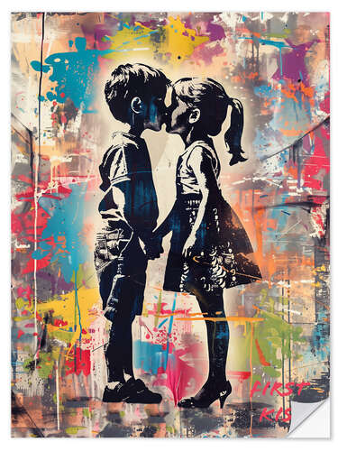 Selvklæbende plakat First Kiss, Street Art Graffiti