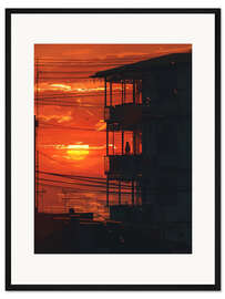 Gerahmter Kunstdruck Sonnenuntergang im August