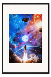 Gerahmter Kunstdruck Raketenmission zum Mond und Erkundung des Universums