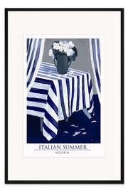 Gerahmter Kunstdruck Italian Summer - Striped Interior in Blue