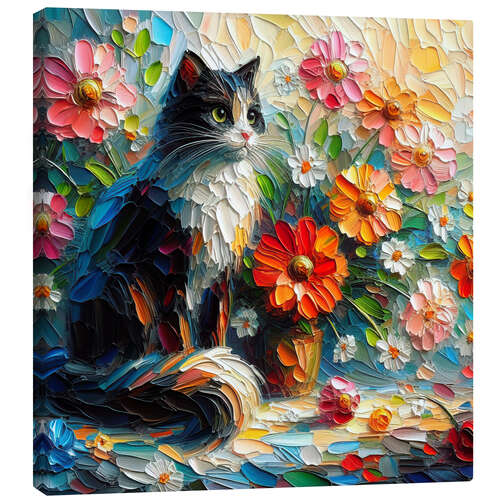 Canvas print A cat with a flower vase