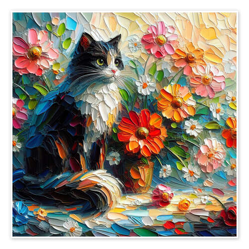 Poster A cat with a flower vase