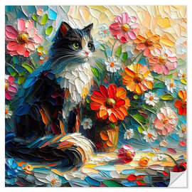 Naklejka na ścianę A cat with a flower vase