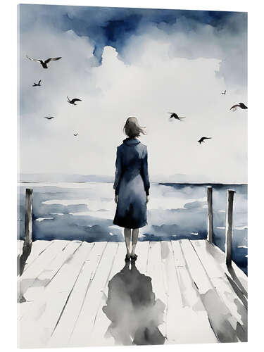 Akrylbilde Woman on jetty looking out to sea