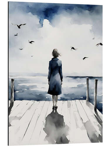 Cuadro de aluminio Woman on jetty looking out to sea