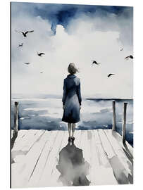 Alumiinitaulu Woman on jetty looking out to sea - Ohkimiko